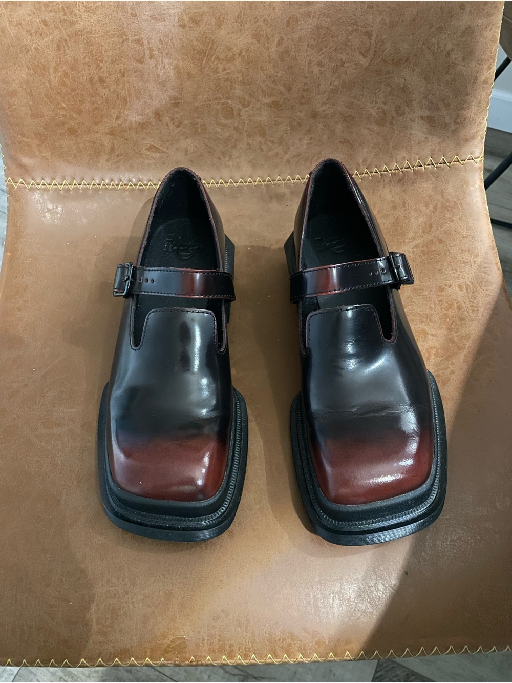 Womens Doc Martens Burgundy Leather Strap Shoes